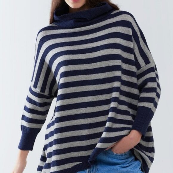 High Neck Oversized Sweater with Bat Wings and Stripes - Picture 3 of 4